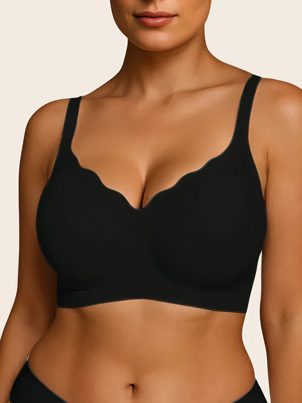 V Neck Scalloped Wireless Bra