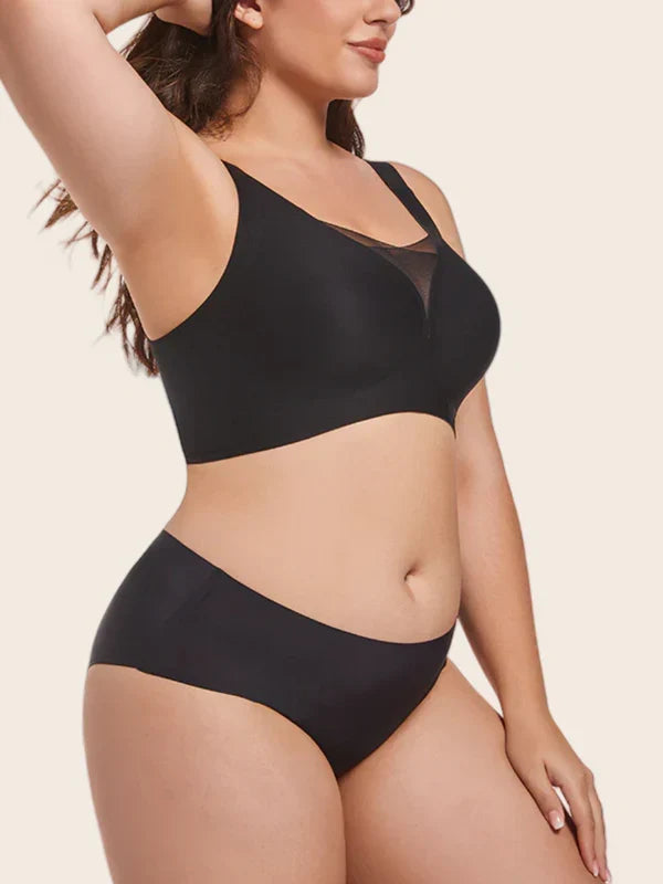 Deep V Mesh Bra – Seamless No-Show Fit with Wireless Support