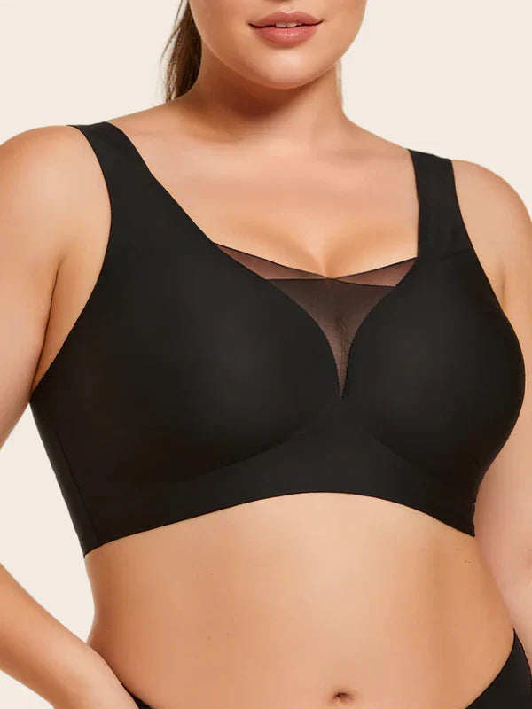 Deep V Mesh Bra – Seamless No-Show Fit with Wireless Support