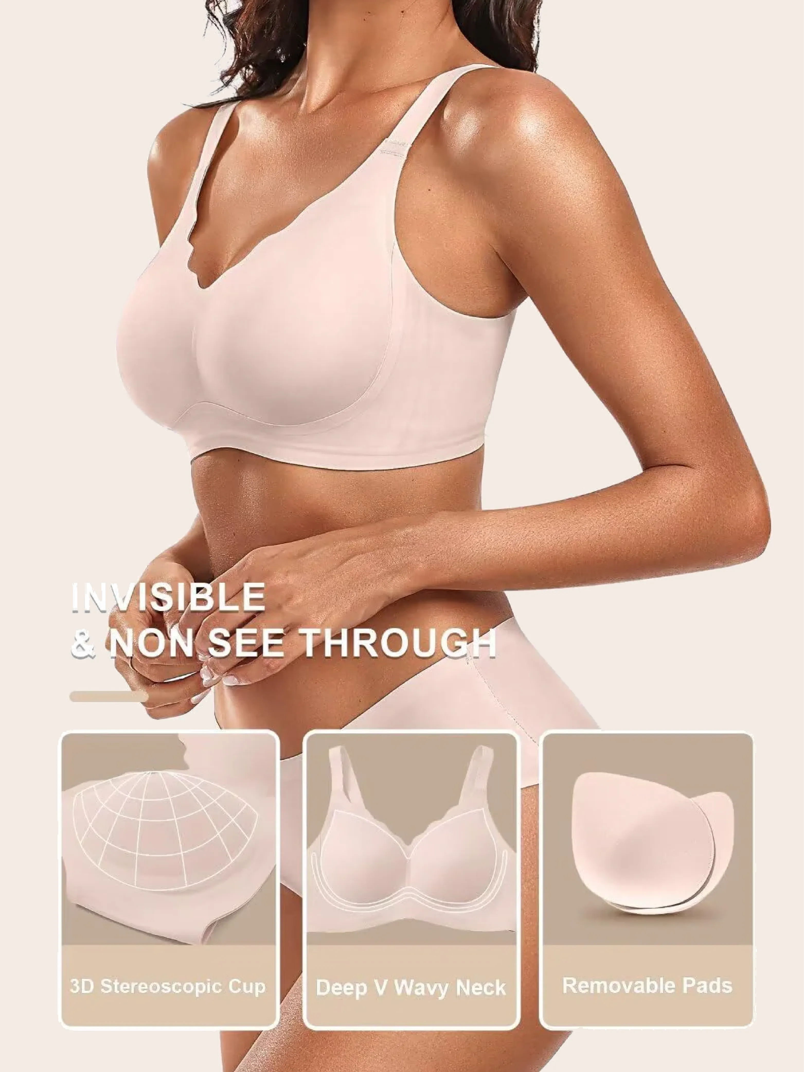 V Neck Scalloped Wireless Bra