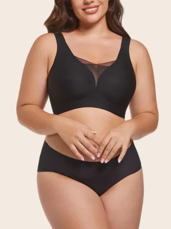 Deep V Mesh Bra – Seamless No-Show Fit with Wireless Support