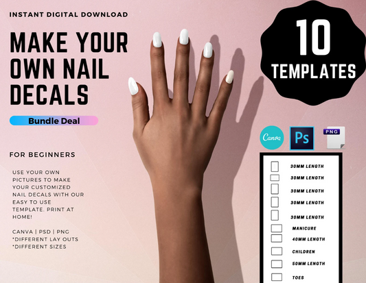 10 Premium Waterslide Nail Decal Templates ✦ 9 Editable Designs + FREE Kids Nail Art | Instant Digital Download for DIY Manicures