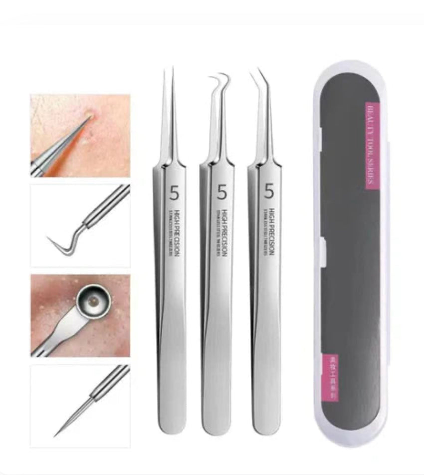 Professional Facial Blackhead Remover Tweezers (3Pcs+Box)