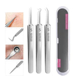 Professional Facial Blackhead Remover Tweezers (3Pcs+Box)